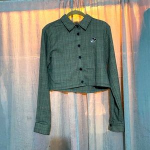 Mickey Mouse long sleeve plaid crop top